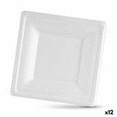 Set de Platos Algon Desechables Blanco Caña de Azúcar Cuadrado 16 cm (12 Unidades)