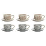 Juego de Tazas con Platos Home ESPRIT Azul Beige Metal Dolomita 180 ml 20 x 18 x 20 cm (2 Unidades)