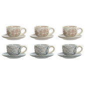 Juego de Tazas con Platos Home ESPRIT Azul Beige Metal Dolomita 180 ml 20 x 18 x 20 cm (2 Unidades)