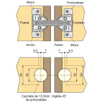 Bisagra Inglete 120º Niquel Doble Cazoleta Con Brazo Articulado