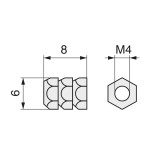 Tuerca Embutir Hexagonal D6X8Mm. M4 Para Pomo (100 uds.)