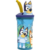 Vaso con Pajita Bluey Azul cielo PVC 3D 360 ml