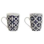 Taza con Filtro para Infusiones Home ESPRIT Azul Blanco Mediterráneo 340 ml (2 Unidades)