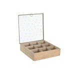 Caja para Infusiones DKD Home Decor 24 x 24 x 6,5 cm Cristal Natural Azul Rosa Metal Blanco 3 Piezas Madera MDF