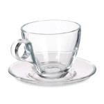 Taza con Plato Transparente Vidrio 170 ml (6 Unidades)