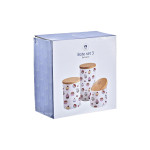 Set de 3 Botes DKD Home Decor Natural Blanco Multicolor Bambú Gres 10 x 10 x 17 cm Cupcake